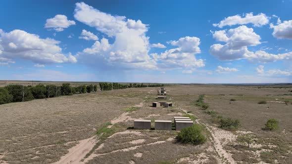 Drone over Chinati Concrete Art Installations in Marfa Texas