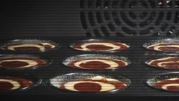 Time Lapse of Baking Process of Chocolate Muffins in Oven