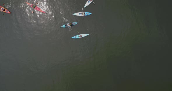 Top Down Aerial View of Kayakers on a Lake