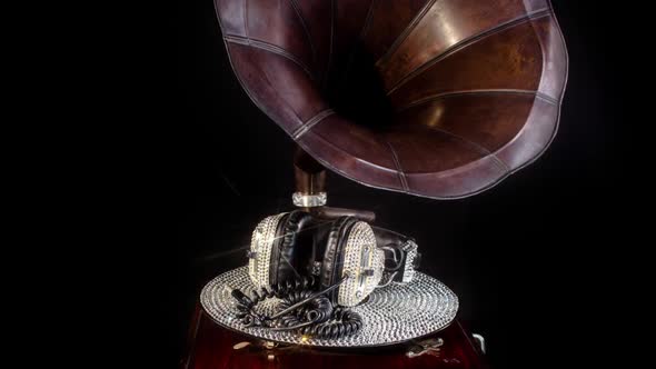 diamond crystals headphones gramophone music party club