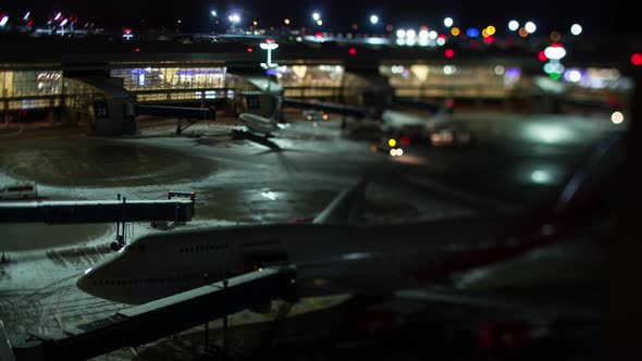 Timelapse of Airport at Winter Night