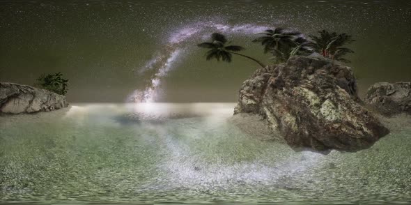 VR 360 Beautiful Fantasy Tropical Beach with Milky Way Star in Night Skies alt