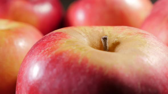 Red apples arranged on table slow panning 4K 3840X2160 UHD footage - Slow panning red apples on tabl