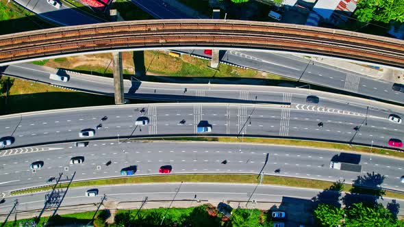 4K footage : aerial view from a drone flying over expressway