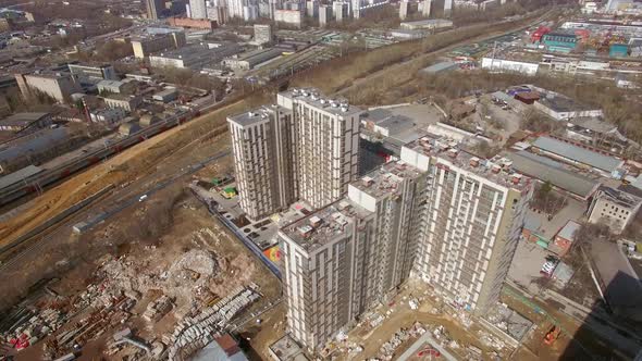 Flying Over Residential Compound Under Construction in Moscow, Russia alt