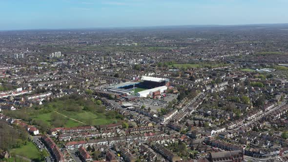 dolly back drone shot of Selhurst crystal palace football club stadium London