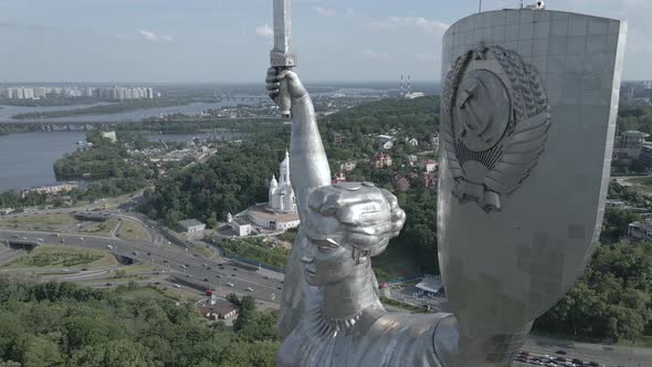 Kyiv, Ukraine: Aerial View of the Motherland Monument. Flat, Gray