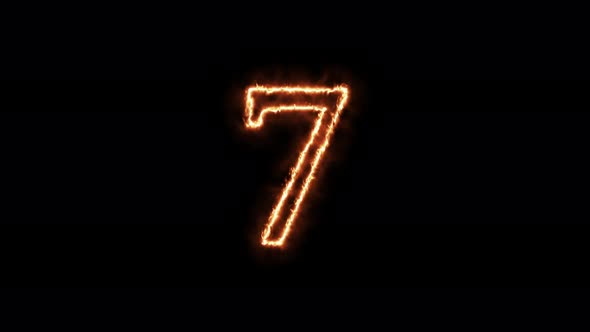 Number 7 fire. Symbol animation burning in a flame on a black background