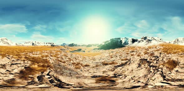 VR360 View on Snowy Tops and Valley in Summer Himalaya Mountains