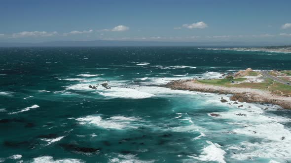 Teal Waves Crashing at Ocean Cliffs on Windy Day, Beautiful Pacific Ocean Nature