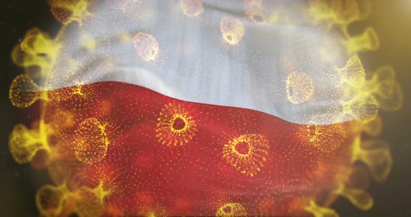 Poland Flag With Coronavirus Microbe Centered 4K