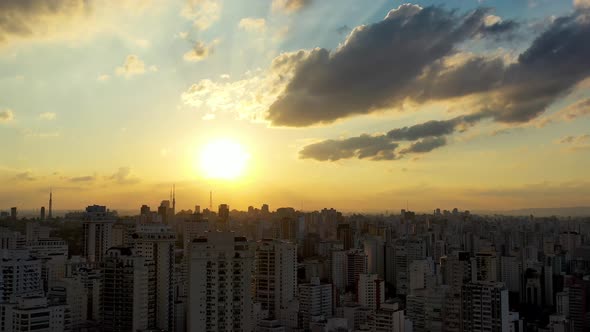 Sunset downtown Sao Paulo Brazil. Downtown district at sunset scenery.