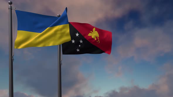 Papua New Guinea Flag Waving Along With The National Flag Of The Ukraine - 4K