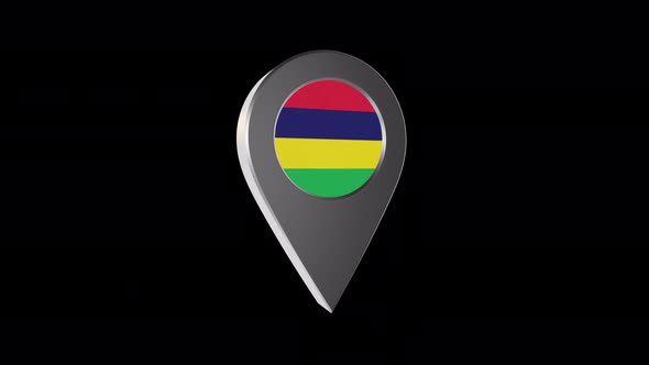 3d Animation Map Navigation Pointer With Mauritius Flag With Alpha Channel - 4K