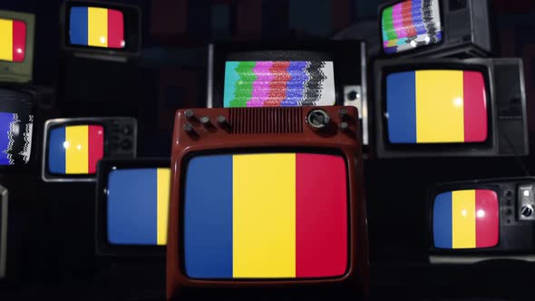 Romania Flags and Retro Televisions.