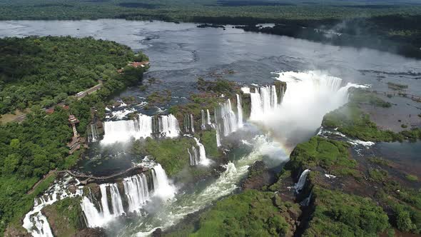 Aerial nature landscape of Iguazu Falls giant waterfalls of south america