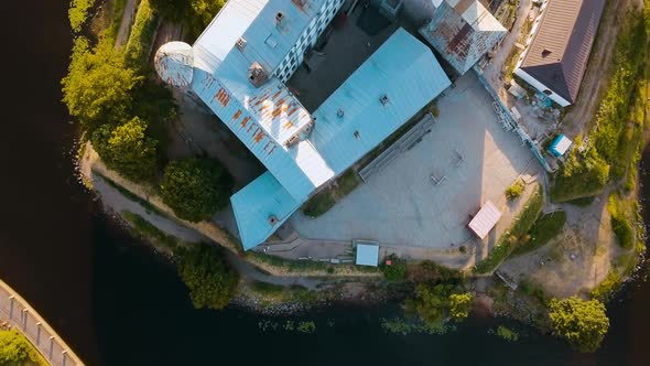 Vyborg Russia Aerial View at Medieval Saint Olaf Castle in the Island