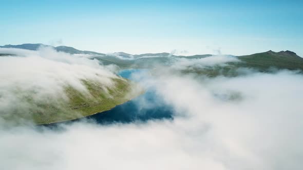 Aerial View of Sorvagsvatn Lake or Leitisvatn Biggest Lake in Faroe Islands