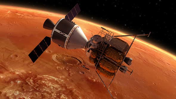 Interplanetary Space Station Orbiting Planet Mars alt