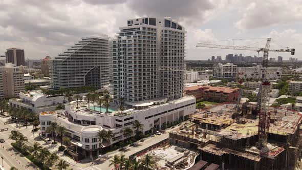 Aerial video hotels on Fort Lauderdale Beach FL