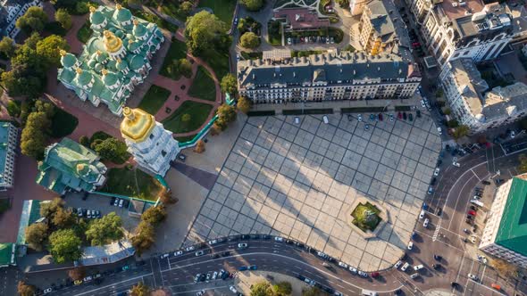 Kiev / Kyiv, Ukraine. Aerial View of St Sophia Square. Time Lapse. FHD, 