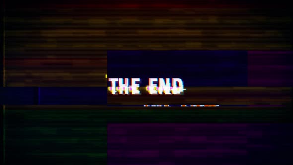 The End text with glitch effects retro screen
