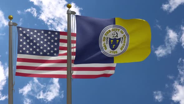 Usa Flag Vs Trenton City Flag New Jersey  On Flagpole