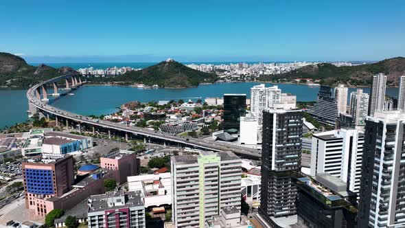 Aerial cityscape of downtown Vitoria Espirito Santo Brazil.