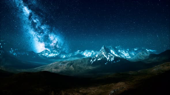 Milky Way Over the Mountain Peaks