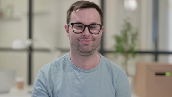 Portrait Yes Sign By Young Man Head Shake