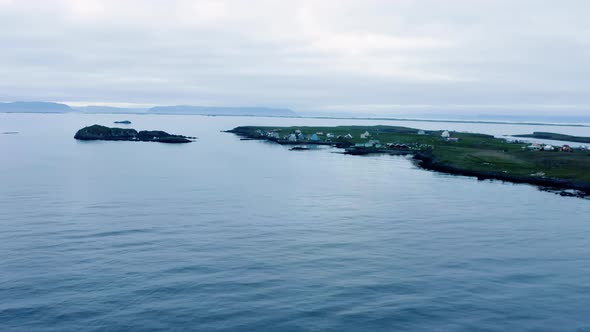 Picturesque View Of Flatey Island In Breidafjordur Bay, Western Iceland. Aerial Drone