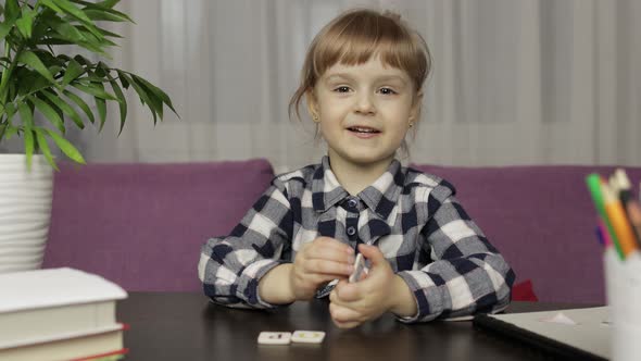 Children Making Video Call Doing Distance Education Lessons at Home. Webcam View