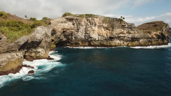 Seascape Cliffs, Sea and Waves at Nusa Penida, Bali, Indonesia