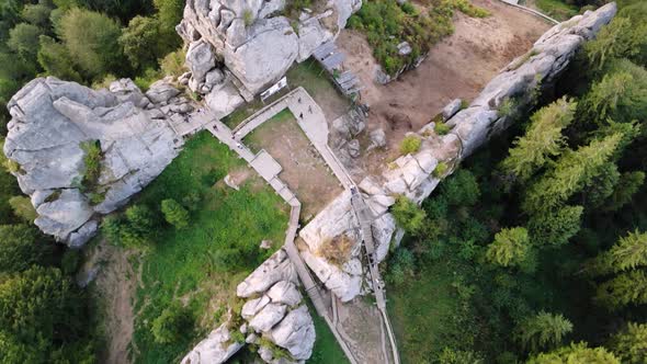 Aerial Drone Footage Flying Near Rocks of Famous Tustan Fortress