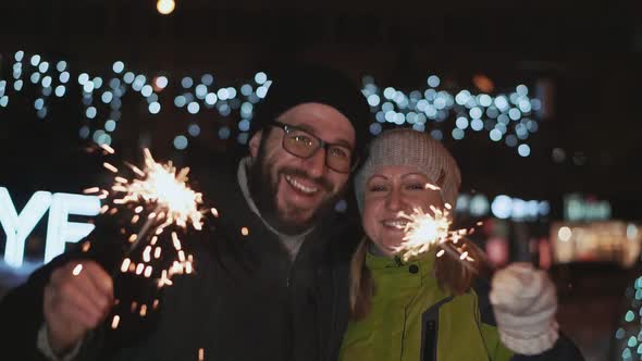 Happy Couple, Husband and Wife Celebrate the New Year