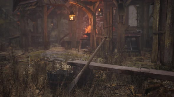 Old Rural Abandoned Wooden Village Under Cloudy Sky in Autumn Season alt