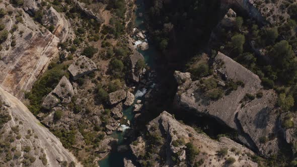 Drone view of a canyon in Cuenca, Spain