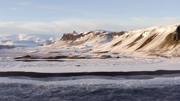 The Black Sand Beach and Incredible Landscape of Iceland Seen From The Air