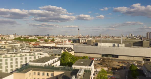 AERIAL: Beautiful Drone Hyper Lapse, Motion Time Lapse Over Berlin Mitte Central Neighbourhood with