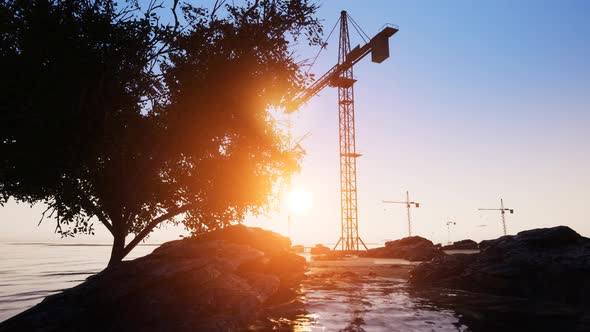 Construction Cranes Near the Sea alt