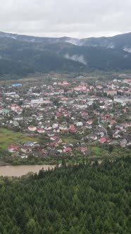 Vertical Video Village in the Carpathian Mountains in Autumn