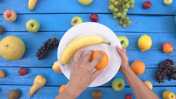 Fruits on Blue Ecological Background