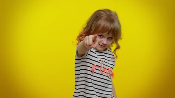 Little Child Girl Looking Authoritative Fingers Down Demanding Serious Conversation Giving Command