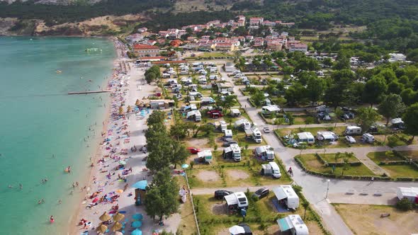 Vrbnik, Croatia. Panoramic aerial cityscape image of iconic village of Vrbnik, Croatia located on Kr