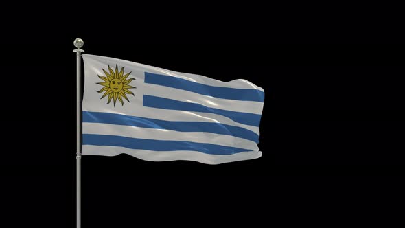 Uruguay Flag Pole Looping  Animation Include Alpha Channel