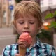 Blonde Boy Enjoys Eating a Tasty Ice Cream - VideoHive Item for Sale