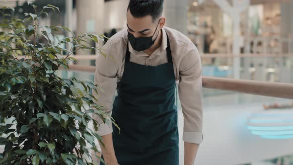 Arab Spanish Indian Man Customer Male Worker Waiter Small Business Owner Guy in Uniform Apron and