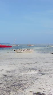 Vertical Video of Low Tide in the Ocean Near the Coast of Zanzibar Tanzania