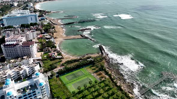 Hotels on the beach aerial view