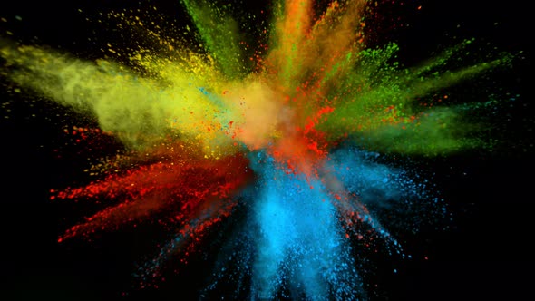 Super Slowmotion Shot of Color Powder Explosion Isolated on Black Background at 1000Fps